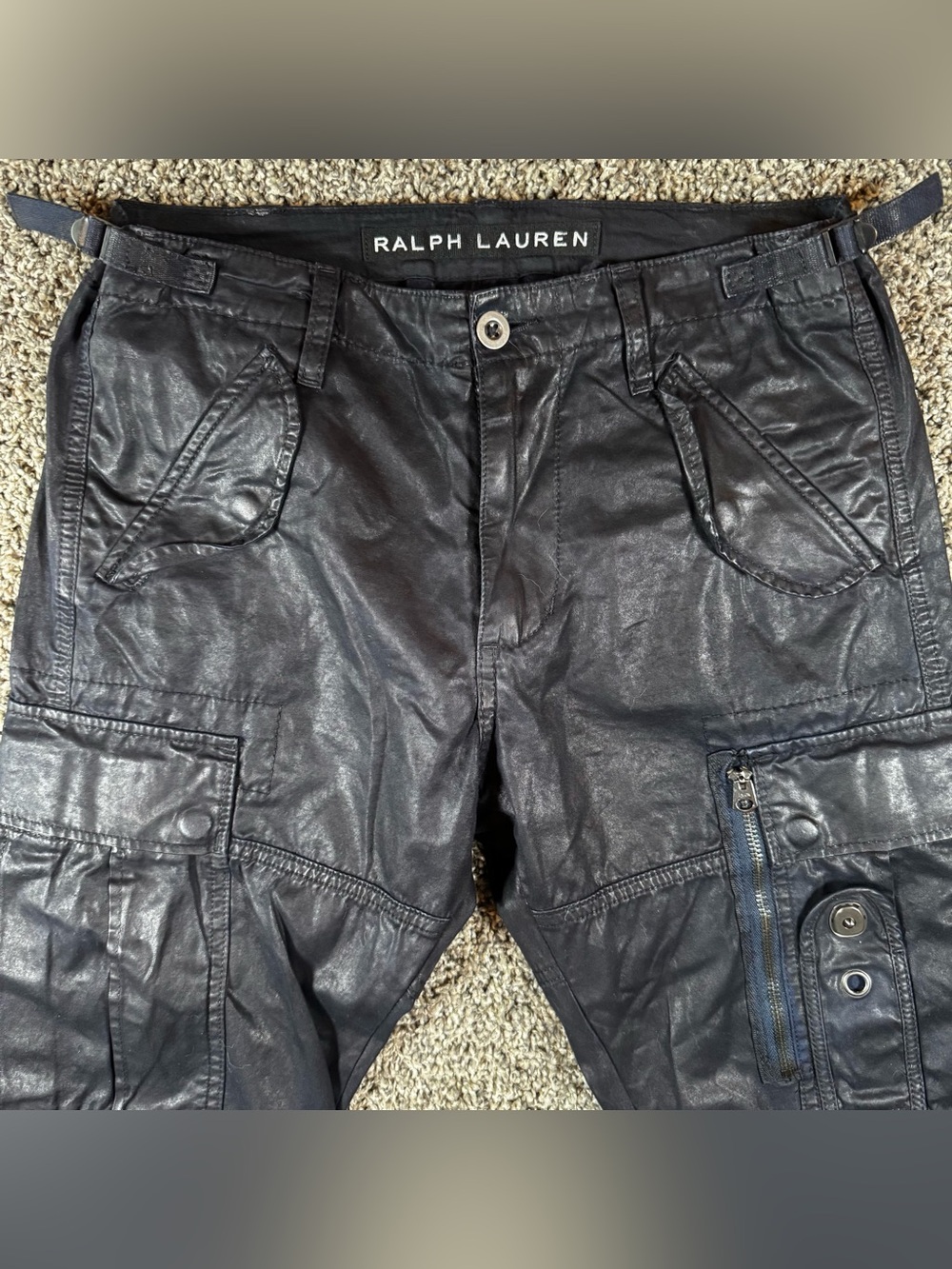 Ralph Lauren Black Label Men's 30x32 Navy Blue Waxed Tactical Cargo Pants RARE